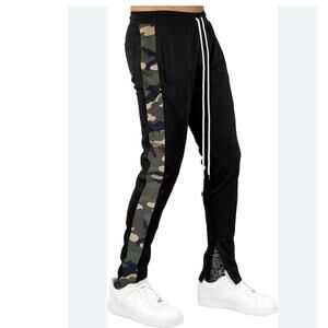 Bleecker & Mercer Men's Slim Fit Track Ankle Zip Camo Side Panel Pants 3Pocket